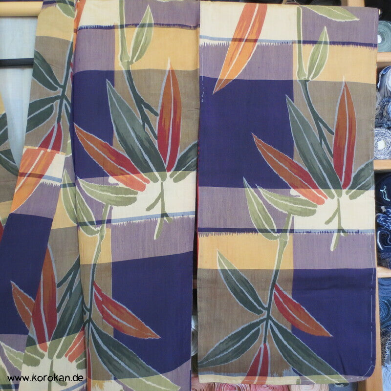 Bambus über Karo Meisen Kimono, Chu Furisode