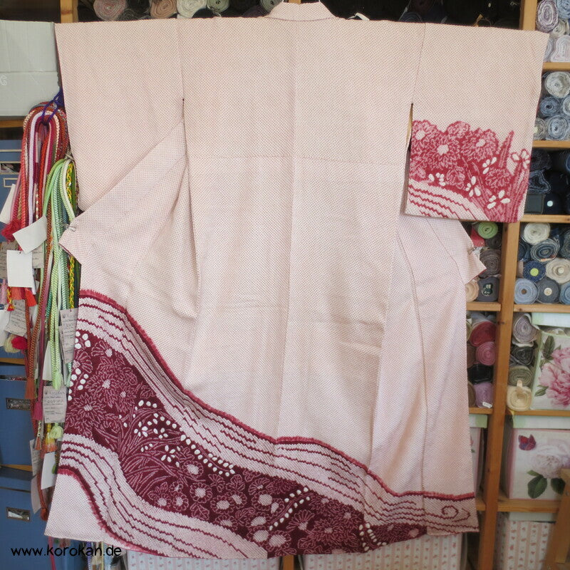 Full Shibori weinrote Chrysanthemen Homongi Kimono