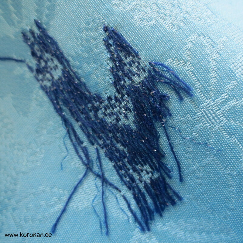 Lurex Blüten, Fluss, Ahornblätter Seide/ Wolle Kimono Jacquard - himmelblau