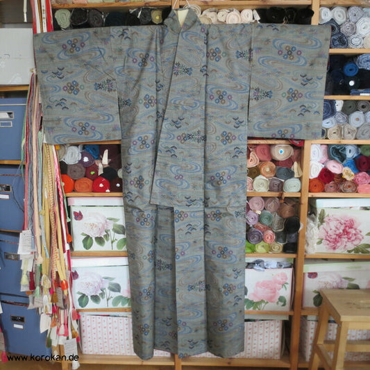 japanischer Chrysanthemen Fluss Kasuri Tsumugi Seiden Kimono