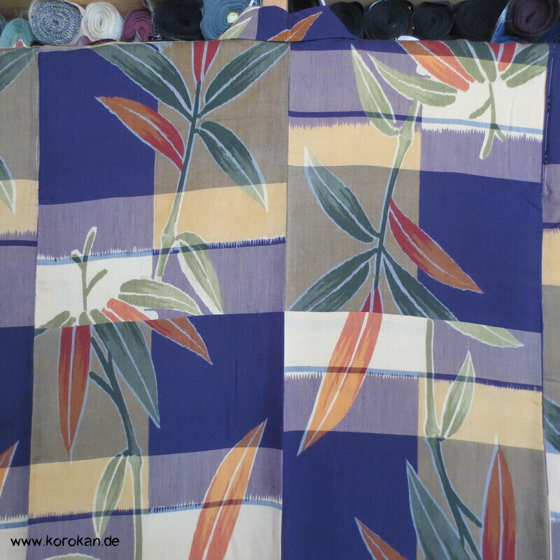 Bambus über Karo Meisen Kimono, Chu Furisode