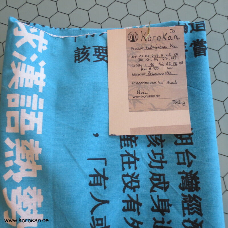 Juban Baumwoll Unterkimono, Kanji auf türkis, NEU