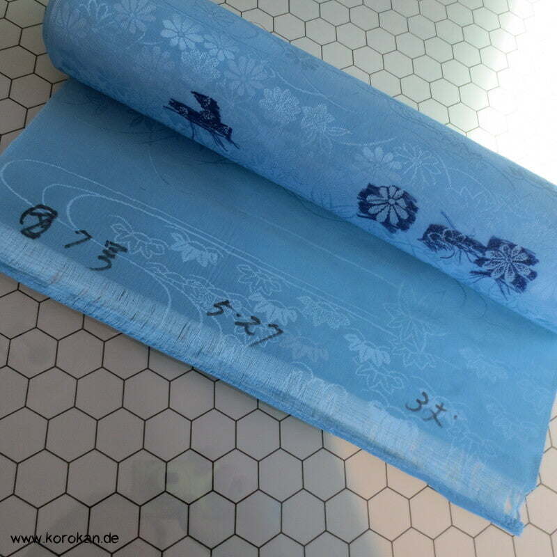 Lurex Blüten, Fluss, Ahornblätter Seide/ Wolle Kimono Jacquard - himmelblau