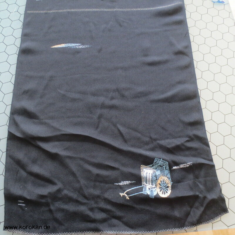 Panel Muster Stoff für Kimono - schwarz mit Lurex Druck