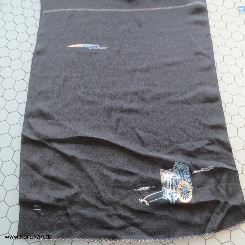 Panel Muster Stoff für Kimono - schwarz mit Lurex Druck