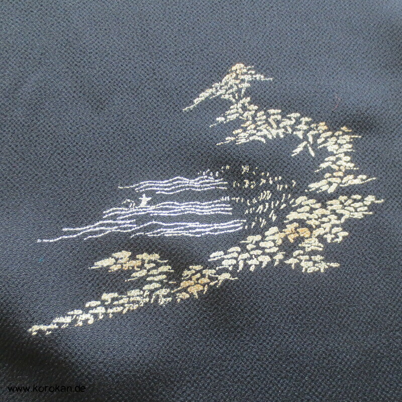Panel Muster Stoff für Kimono - schwarz mit Lurex Druck