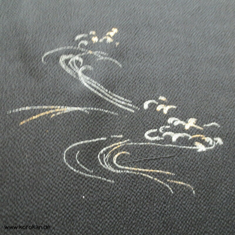 Panel Muster Stoff für Kimono - schwarz mit Lurex Druck