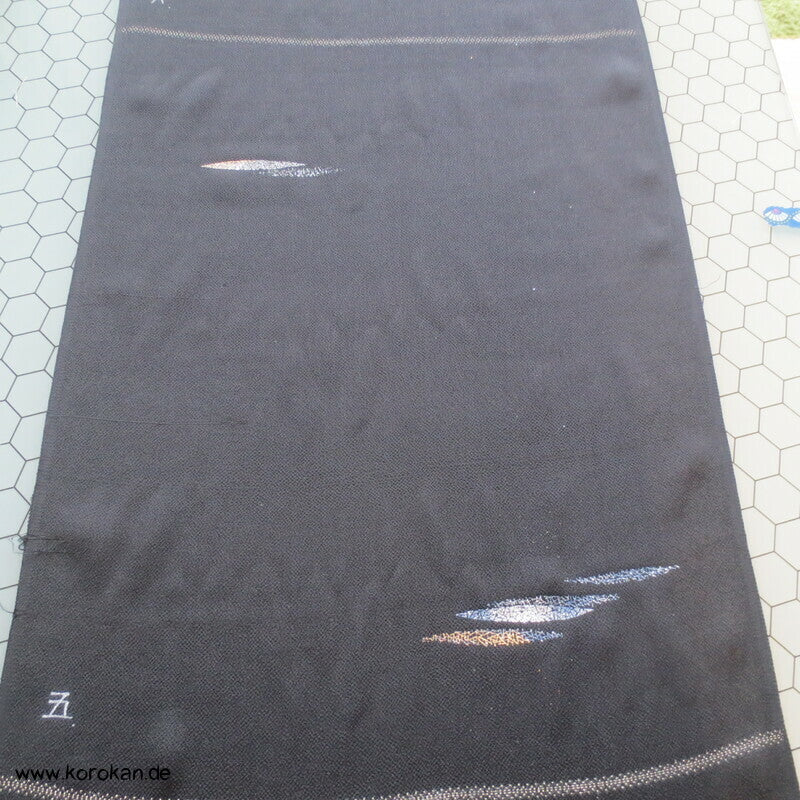 Panel Muster Stoff für Kimono - schwarz mit Lurex Druck