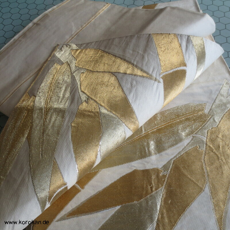 Fukuro Obi Seidenbrokat goldener und silberner Bambus
