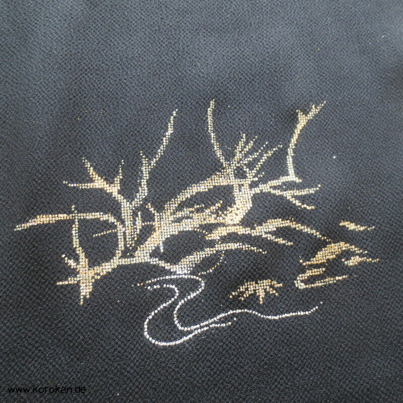 Panel Muster Stoff für Kimono - schwarz mit Lurex Druck