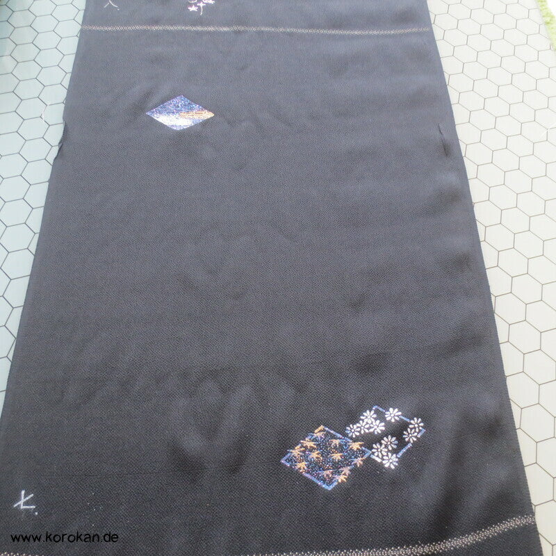 Panel Muster Stoff für Kimono - schwarz mit Lurex Druck