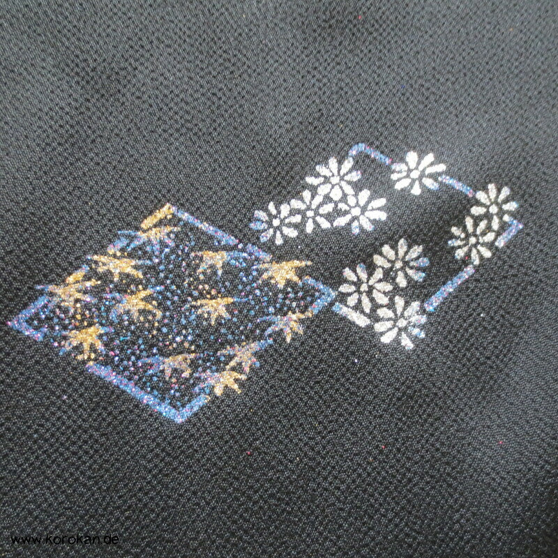 Panel Muster Stoff für Kimono - schwarz mit Lurex Druck