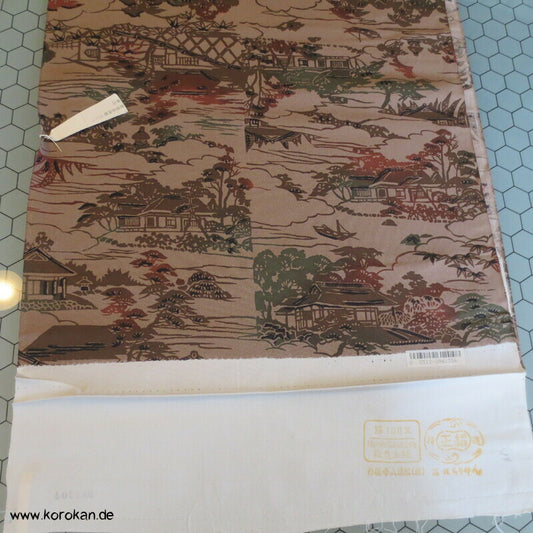 erdfarben Bingata Häuser Kimono Chirimen Seiden Crepe
