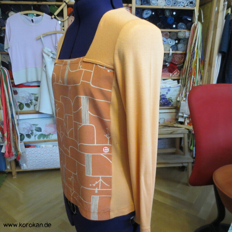 Vintage Langarm Shirt, Kombi aus Muster Kimono Seide Panel + Baumwoll Jersey