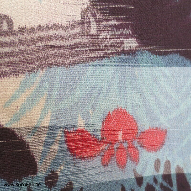 Krepp Seiden Meisen Komon Kimono mit Wolken, Steg und Iris Blüten