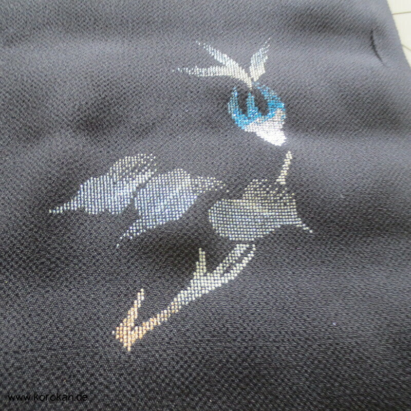 Panel Muster Stoff für Kimono - schwarz mit Lurex Druck