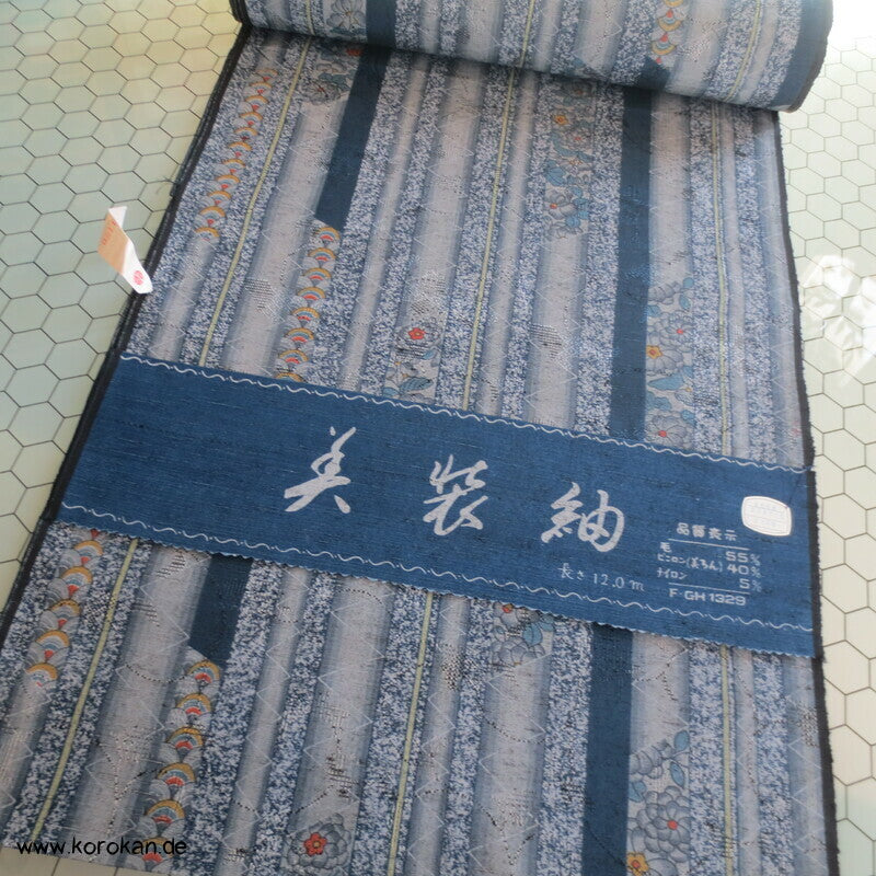 Blütenstreifen Wolle/ Synthetik Kimono Jacquard Stoffrolle