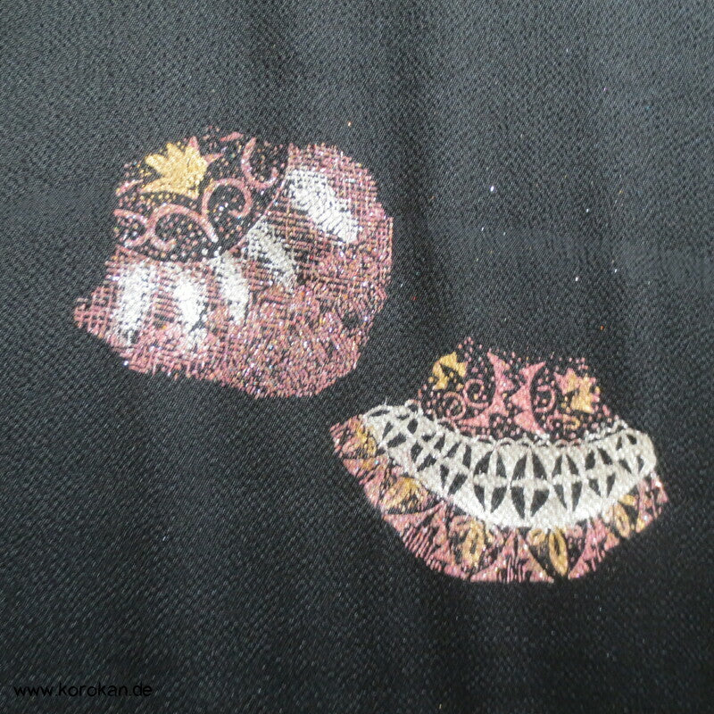 Panel Muster Stoff für Kimono - schwarz mit Lurex Druck