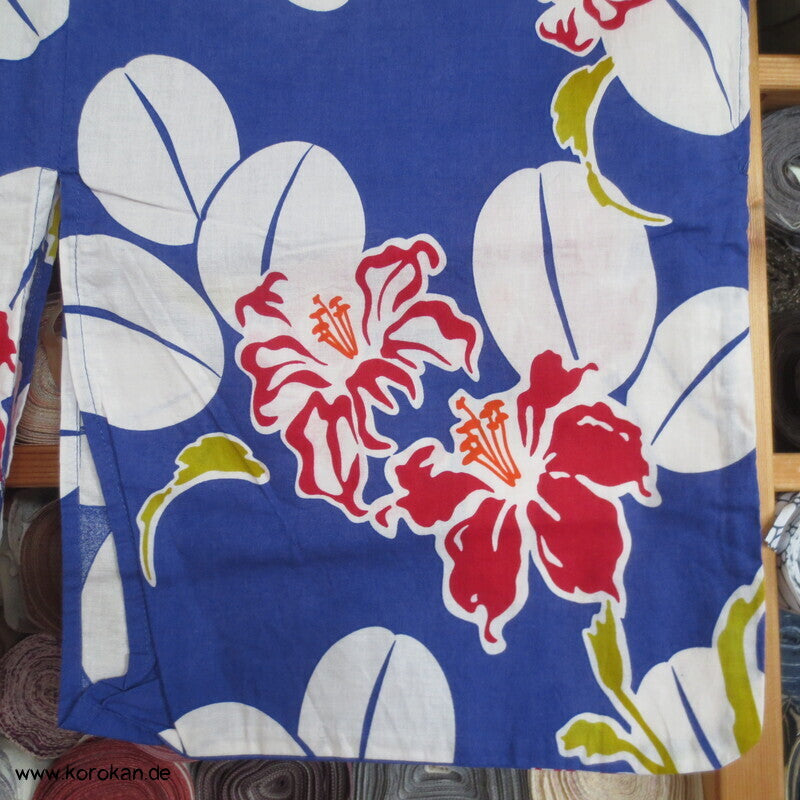 Japan Baumwoll Yukata Kimono Nandina und Lilien auf blau