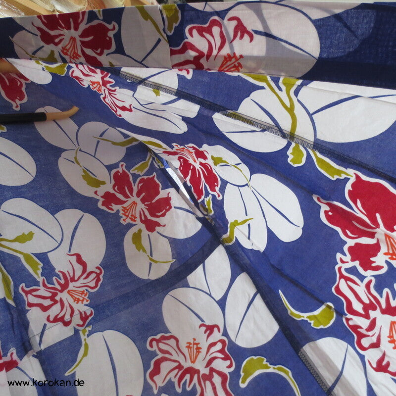 Japan Baumwoll Yukata Kimono Nandina und Lilien auf blau
