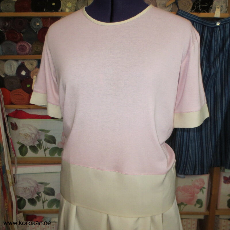 rosa Jersey, Seidencrepe Ärmelblenden und Saum, Vintage kurzarm T Shirt