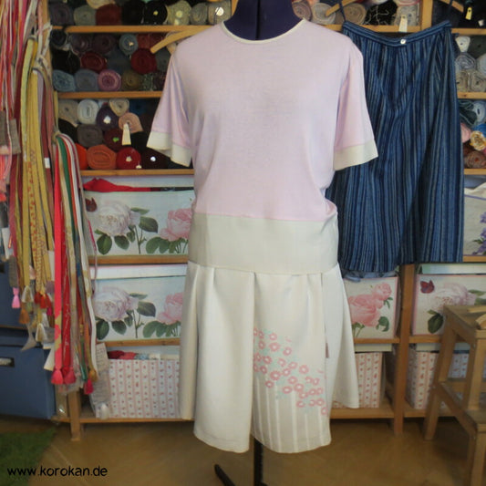 rosa Jersey, Seidencrepe Ärmelblenden und Saum, Vintage kurzarm T Shirt