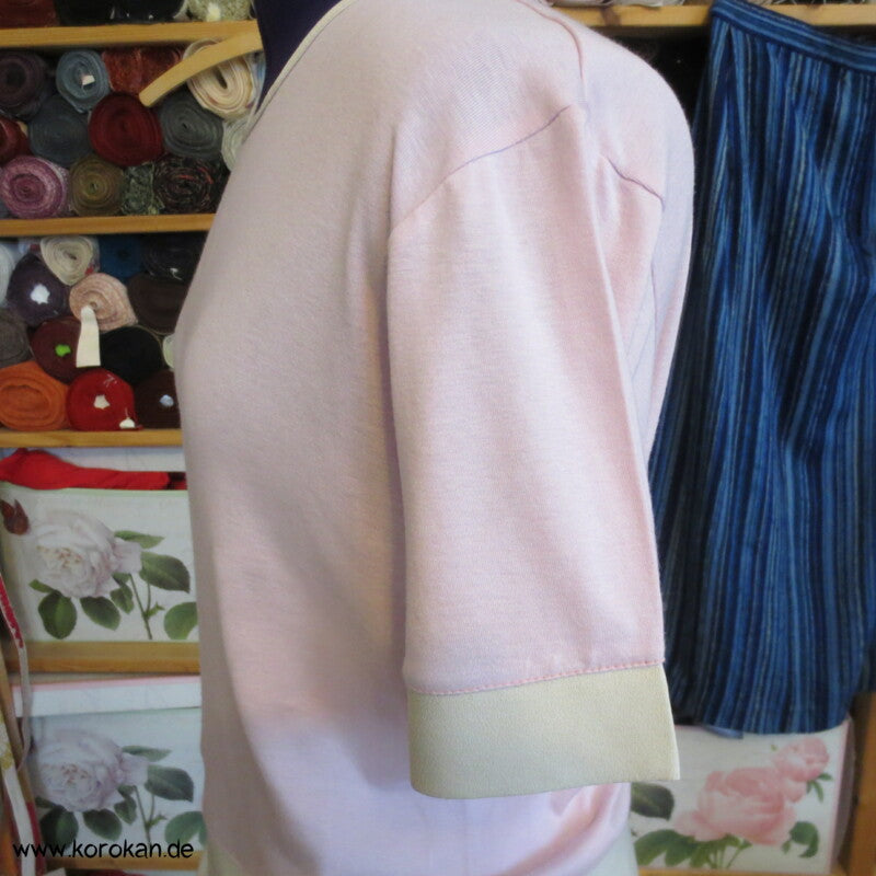 rosa Jersey, Seidencrepe Ärmelblenden und Saum, Vintage kurzarm T Shirt