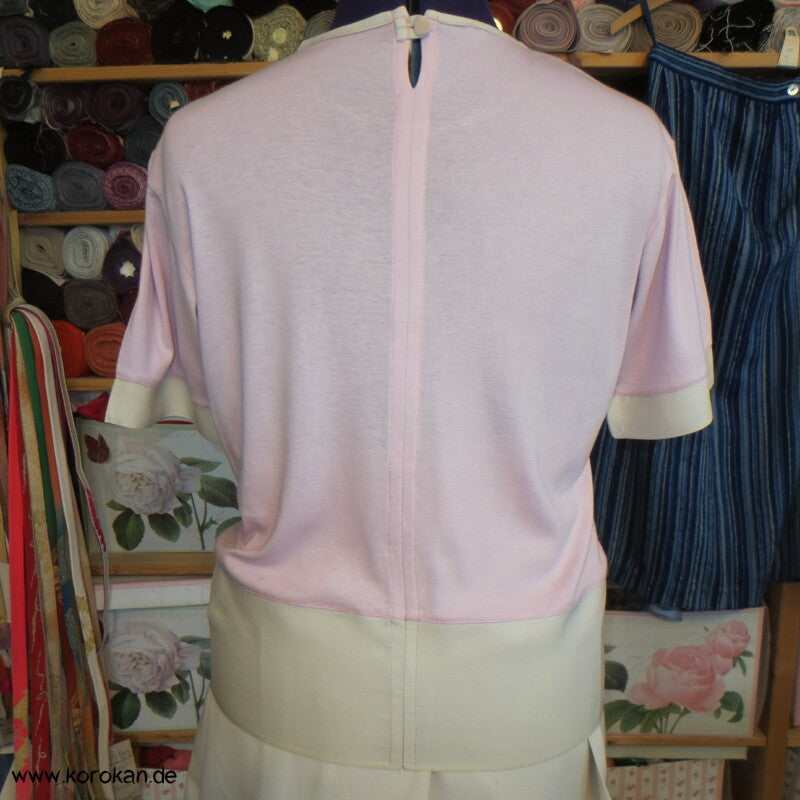 rosa Jersey, Seidencrepe Ärmelblenden und Saum, Vintage kurzarm T Shirt