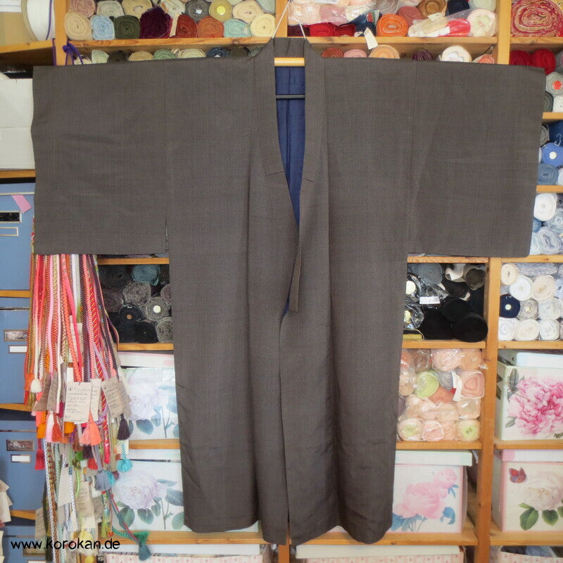 braun - blaugrauer Kikko Kasuri Seide Komon Kimono