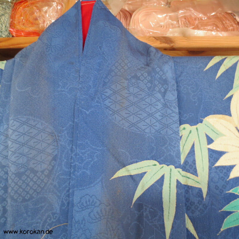 antiker Rinzu Seiden Damast Homongi Kimono, teilbestickt