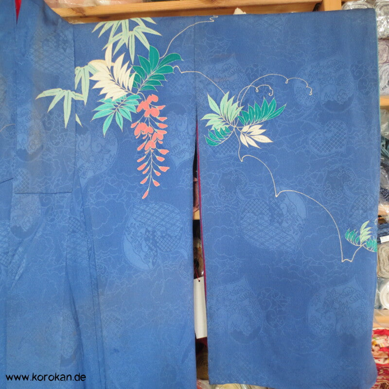 antiker Rinzu Seiden Damast Homongi Kimono, teilbestickt