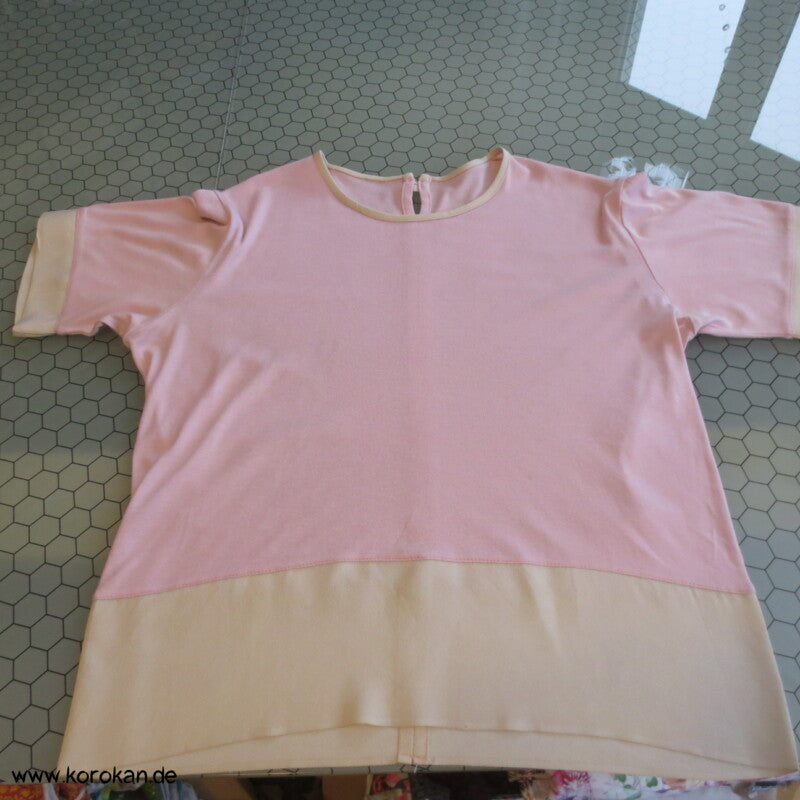 rosa Jersey, Seidencrepe Ärmelblenden und Saum, Vintage kurzarm T Shirt