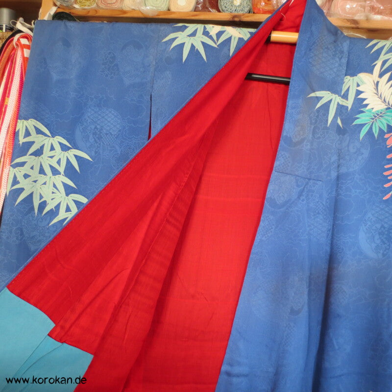antiker Rinzu Seiden Damast Homongi Kimono, teilbestickt