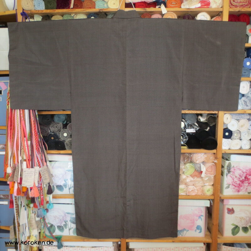braun - blaugrauer Kikko Kasuri Seide Komon Kimono