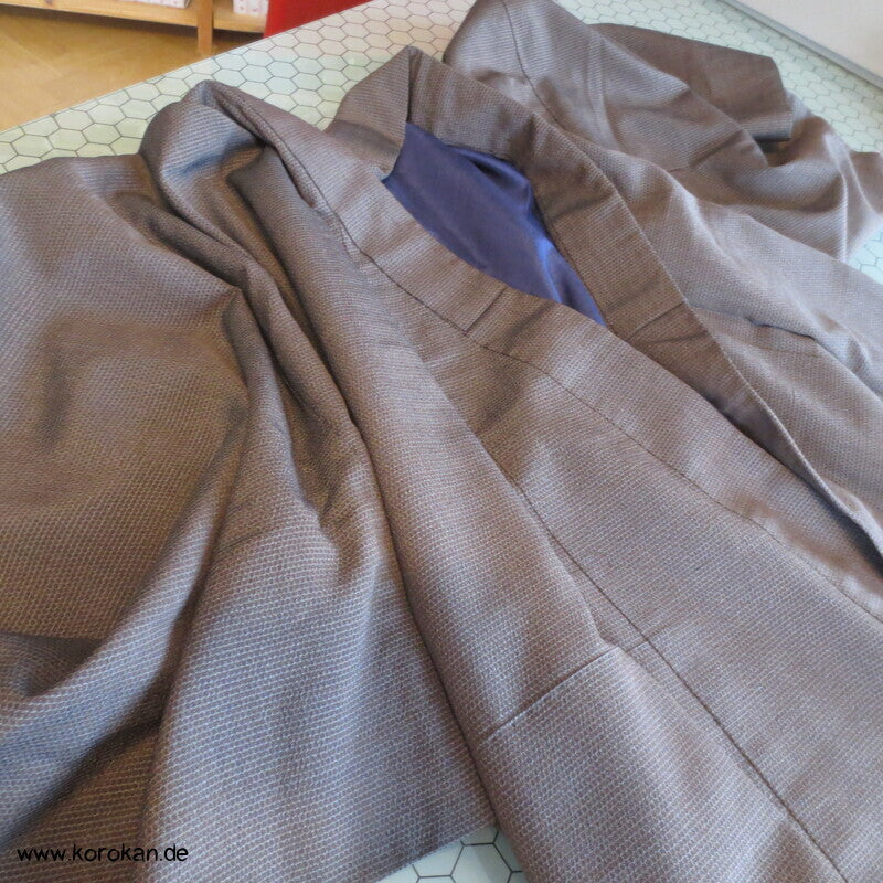 braun - blaugrauer Kikko Kasuri Seide Komon Kimono