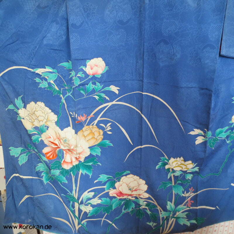 antiker Rinzu Seiden Damast Homongi Kimono, teilbestickt