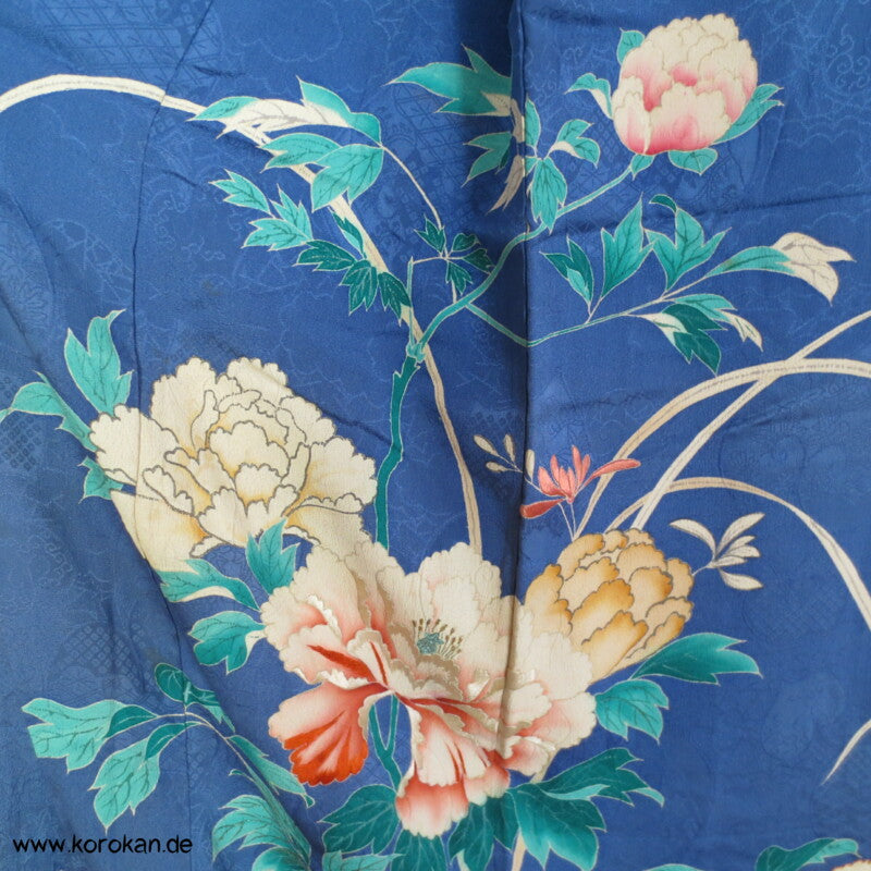 antiker Rinzu Seiden Damast Homongi Kimono, teilbestickt
