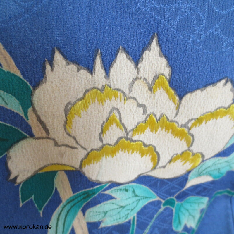 antiker Rinzu Seiden Damast Homongi Kimono, teilbestickt