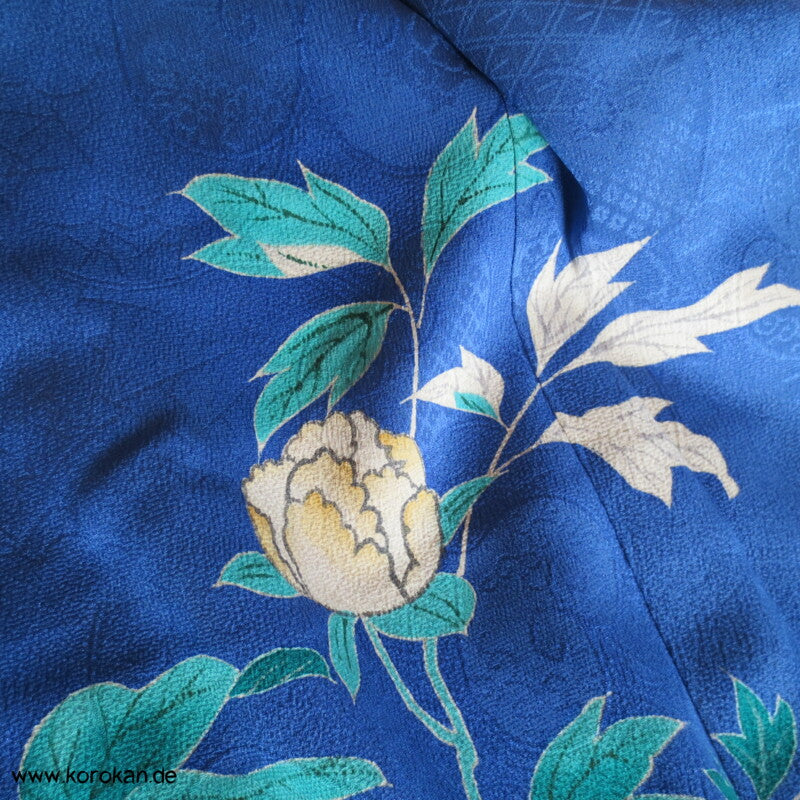 antiker Rinzu Seiden Damast Homongi Kimono, teilbestickt