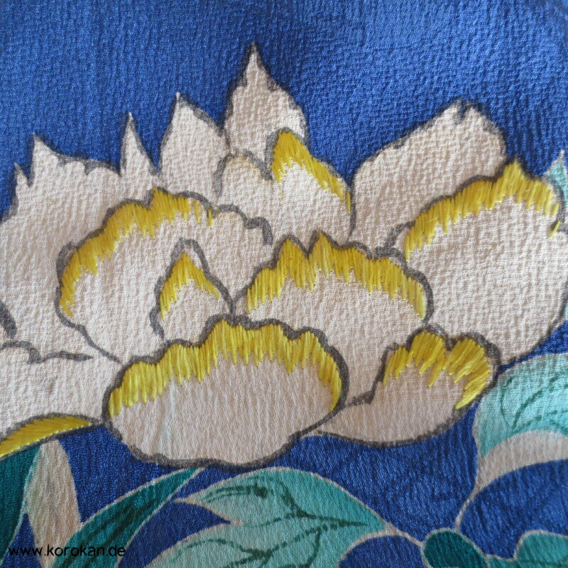antiker Rinzu Seiden Damast Homongi Kimono, teilbestickt