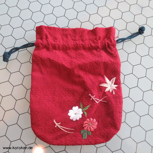 Kimono Kinchaku Zugbeutel bestickte Seide - japanische Tasche