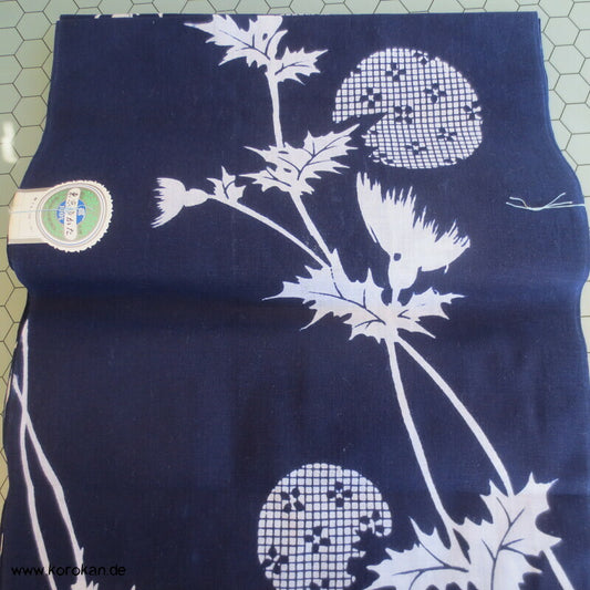 Disteln vor Mond originalgehefteter Yukata Kimono Stoff