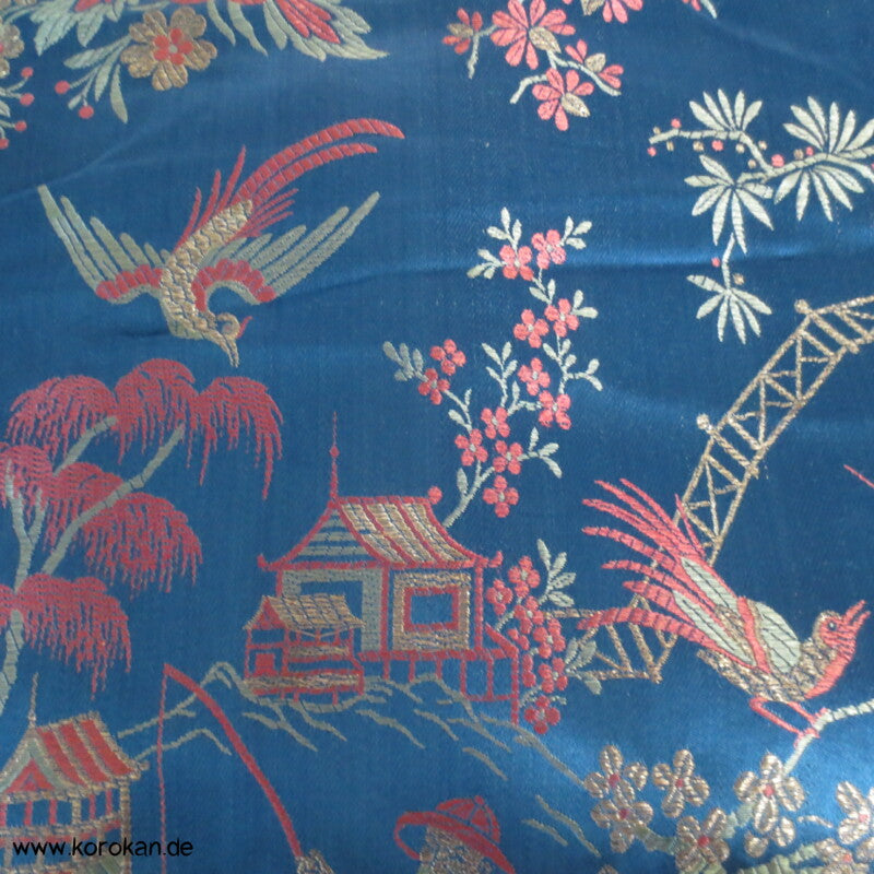 Antike gewebte Brokat - Decke - China - blau, rot, metall
