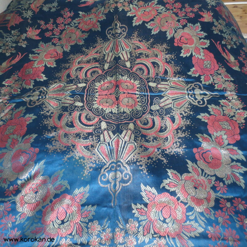 Antike gewebte Brokat - Decke - China - blau, rot, metall