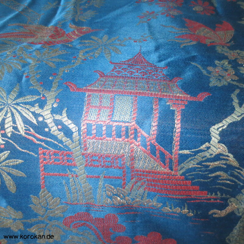 Antike gewebte Brokat - Decke - China - blau, rot, metall