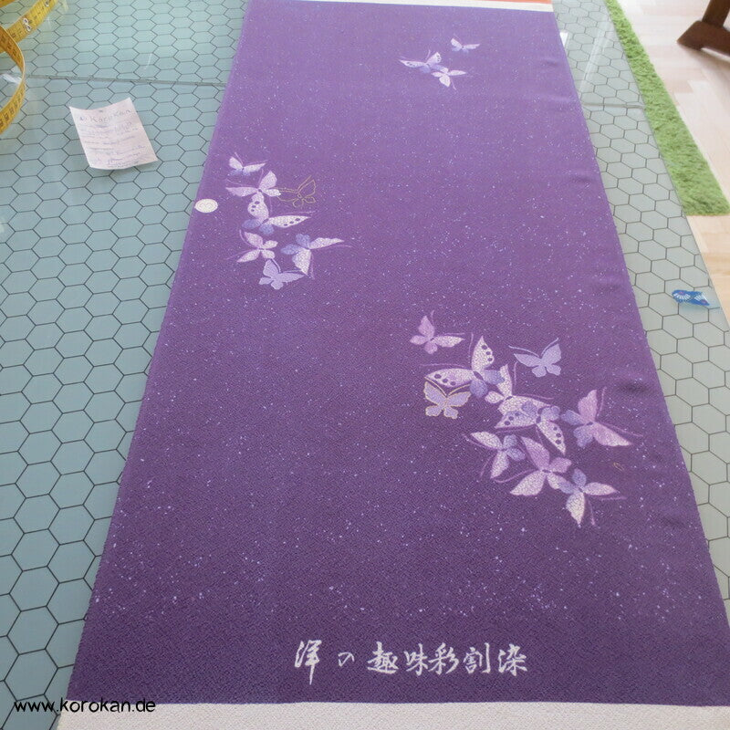 Panel Seide, Gräser, Blütter, Schmetterlinge für Kimono