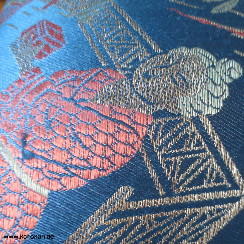 Antike gewebte Brokat - Decke - China - blau, rot, metall