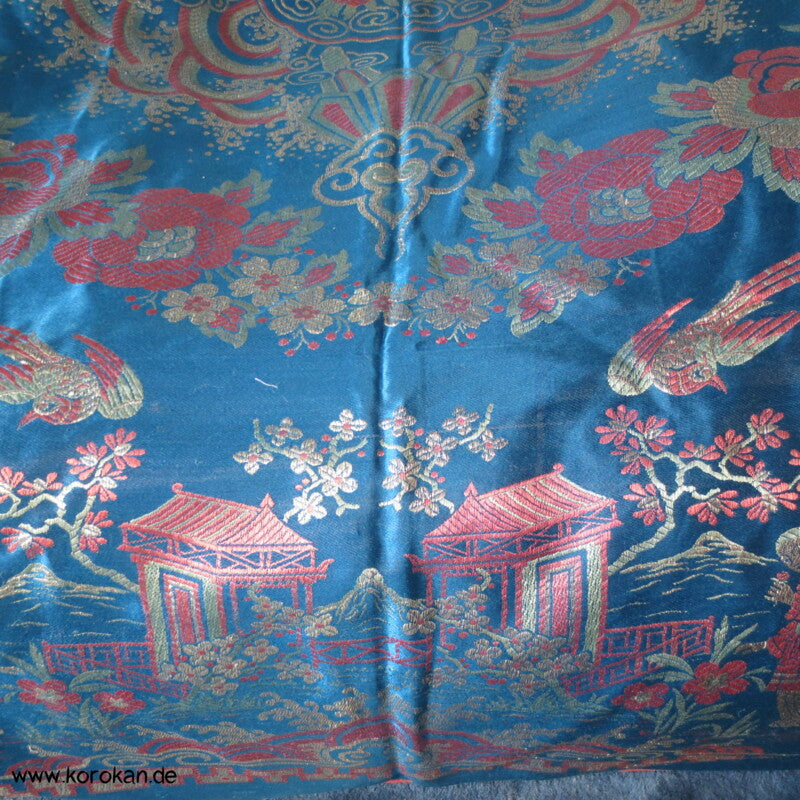 Antike gewebte Brokat - Decke - China - blau, rot, metall