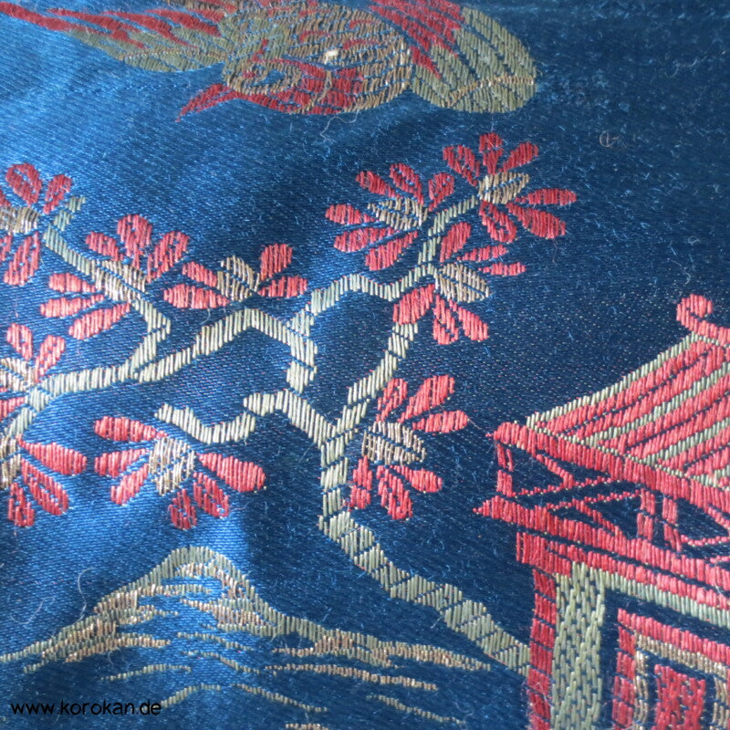 Antike gewebte Brokat - Decke - China - blau, rot, metall