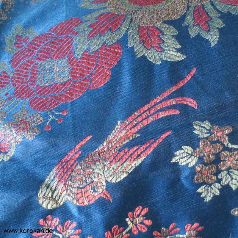 Antike gewebte Brokat - Decke - China - blau, rot, metall